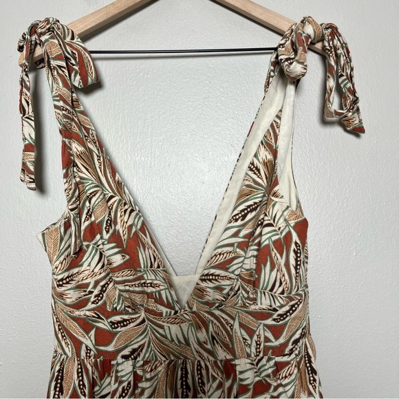 House of Harlow 1960 Women Linen Dress Small Tan Tropical Resort Midi Tiered - Picture 4 of 9